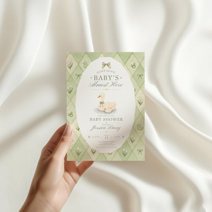 Silly Goose Baby Invitation - Sage Green
