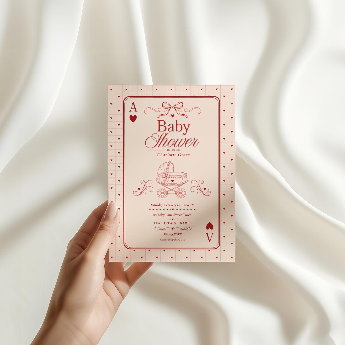 Card Deck Baby Invitation - Red
