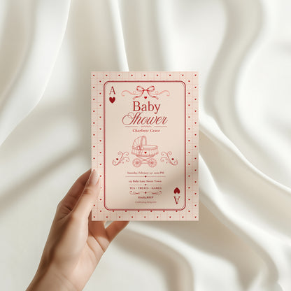 Card Deck Baby Invitation - Red
