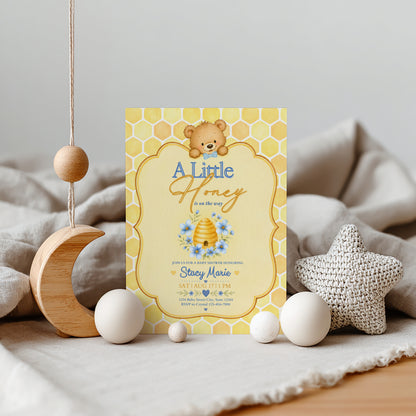 A Little Honey Yellow Baby Invitation - Blue