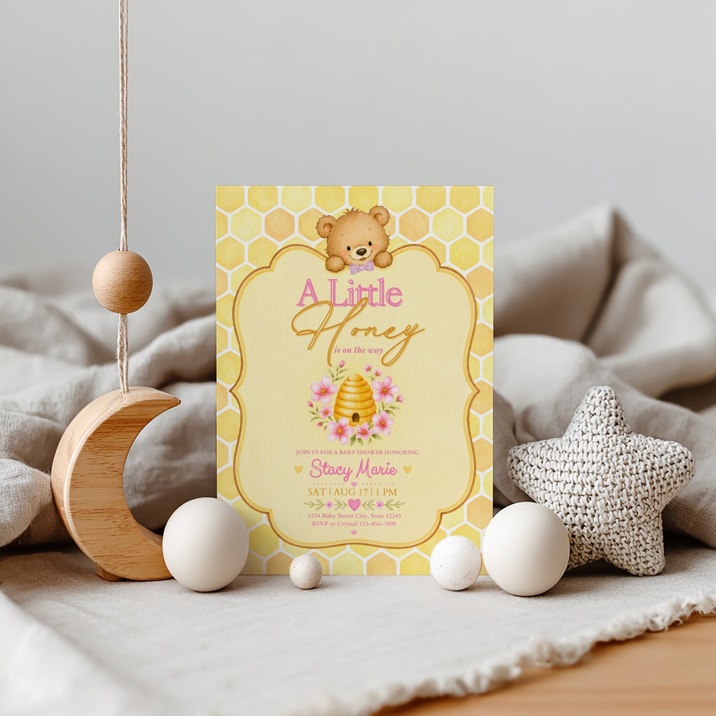 A Little Honey Yellow Baby Invitation - Pink