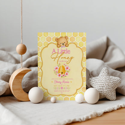 A Little Honey Yellow Baby Invitation - Pink