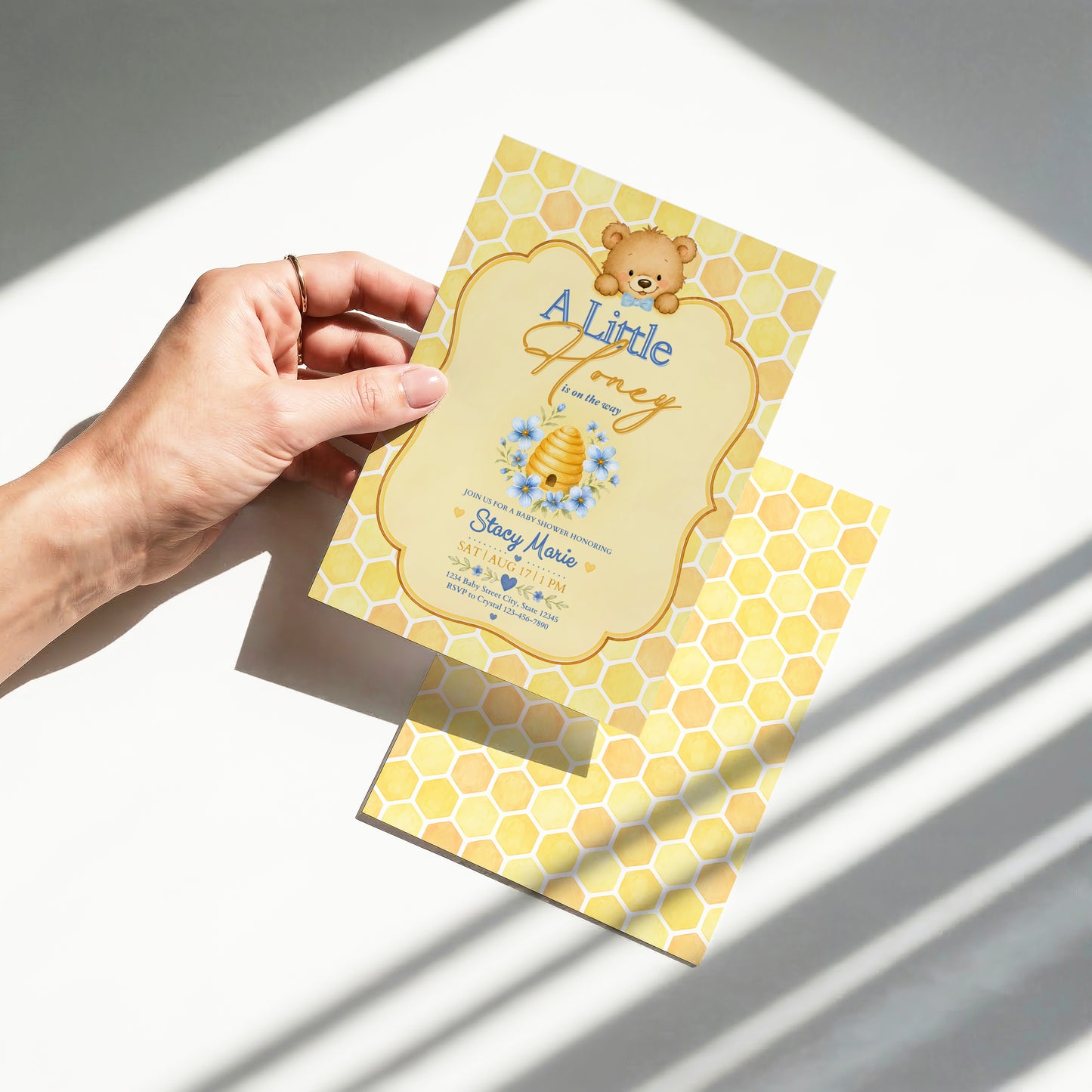 A Little Honey Yellow Baby Invitation - Blue