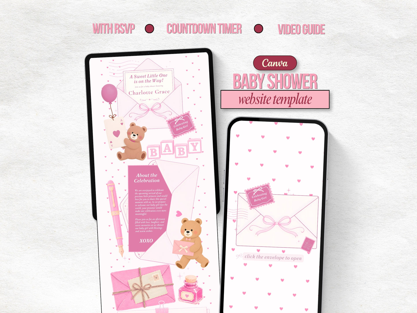 Pink Bear Baby Shower Website
