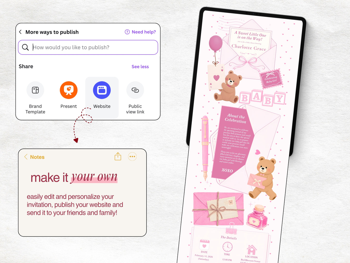 Pink Bear Baby Shower Website