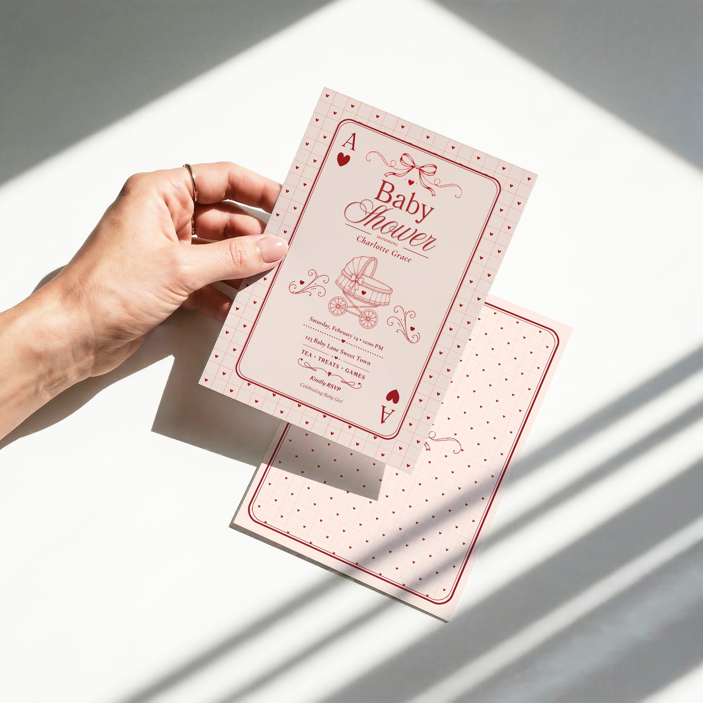 Card Deck Baby Invitation - Red