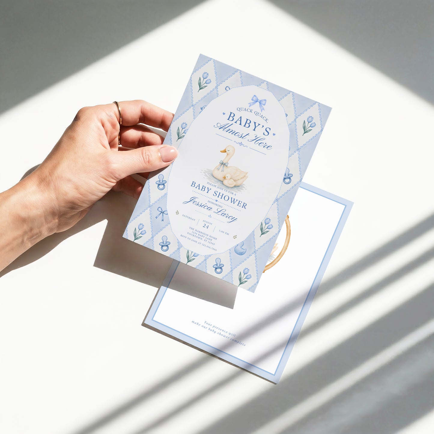 Silly Goose Baby Invitation - Blue