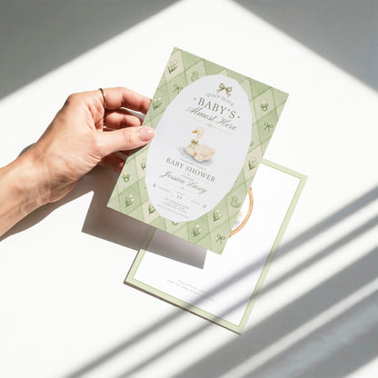 Silly Goose Baby Invitation - Sage Green