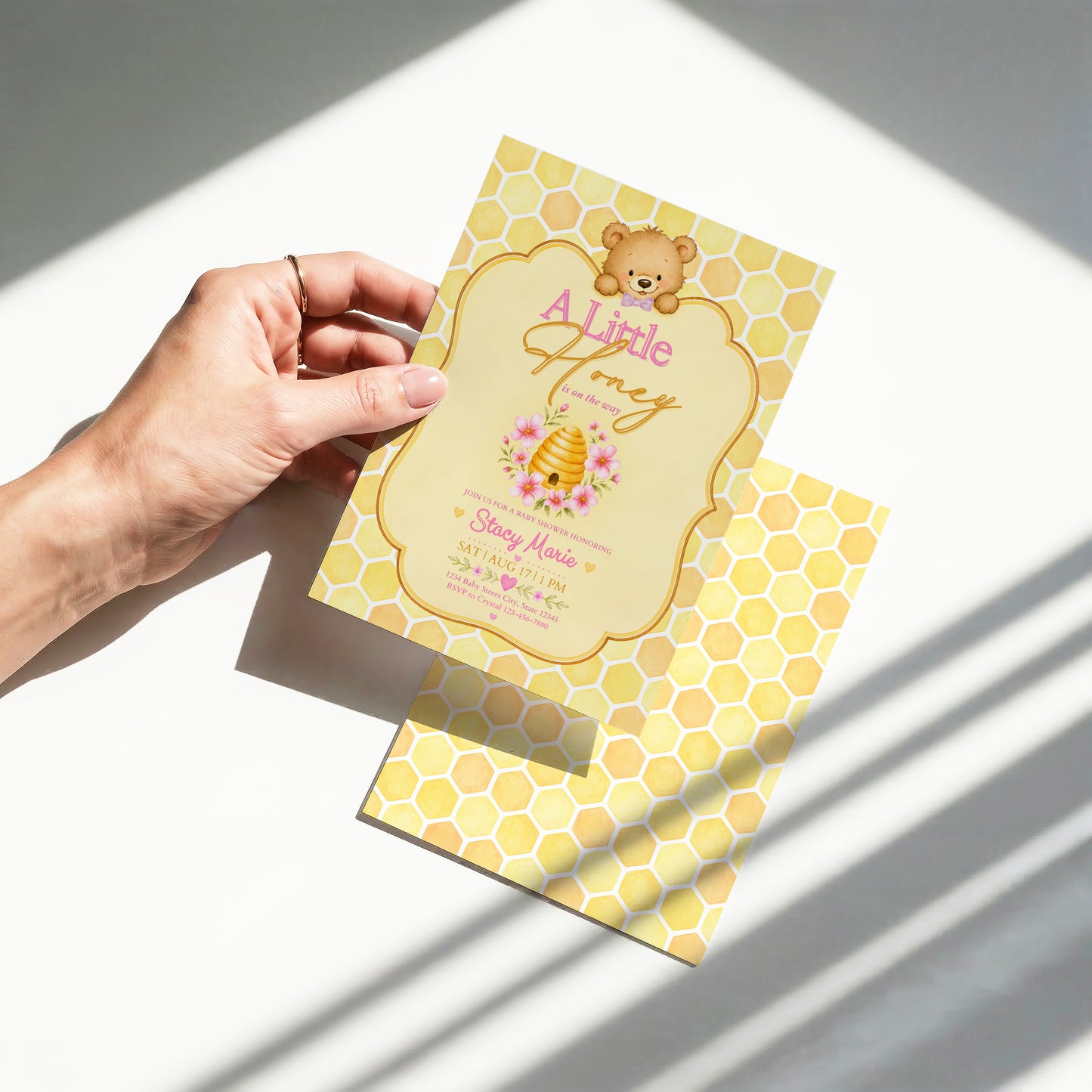 A Little Honey Yellow Baby Invitation - Pink