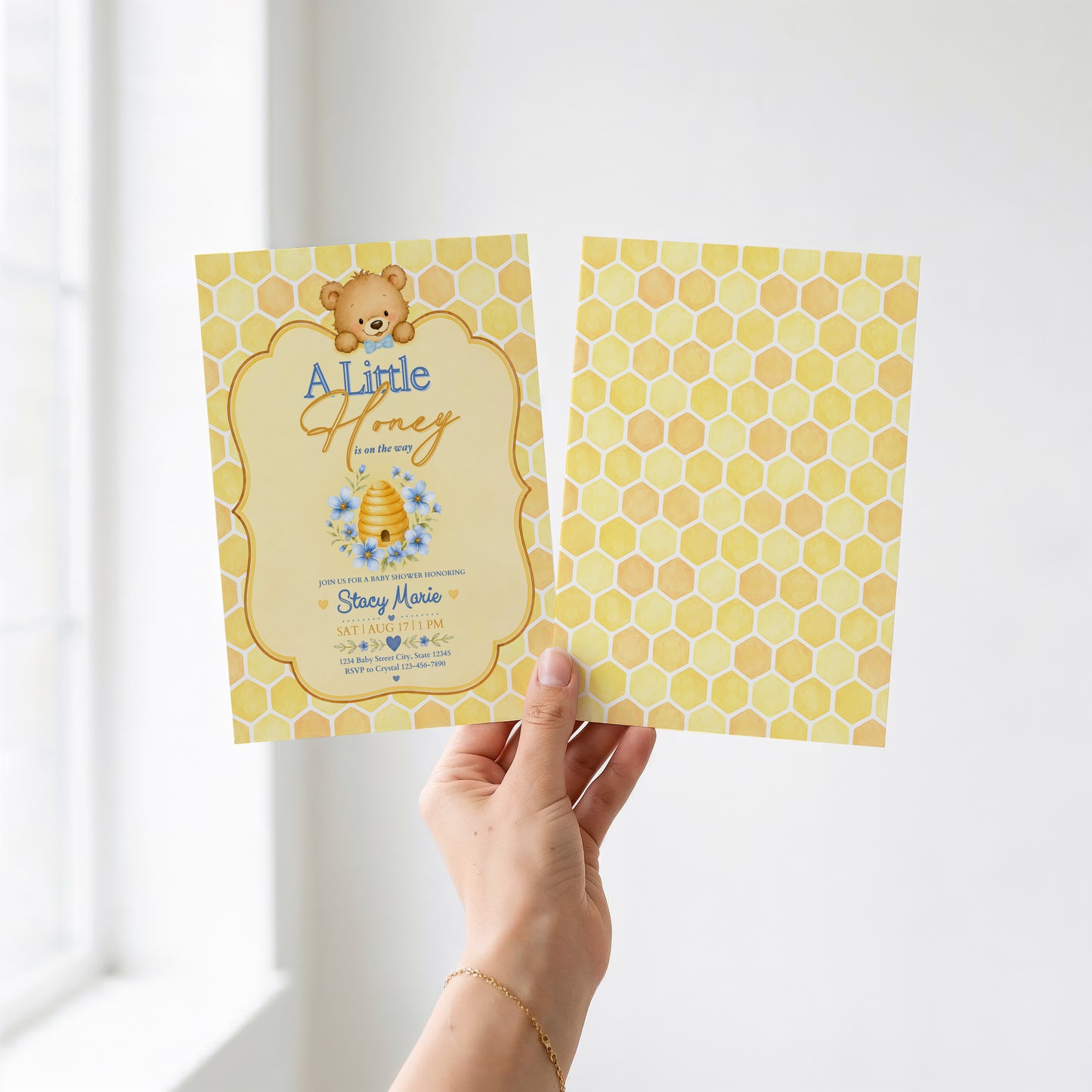 A Little Honey Yellow Baby Invitation - Blue