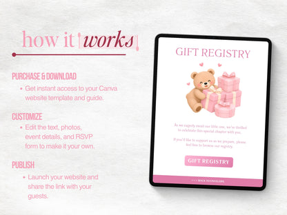 Pink Bear Baby Shower Website