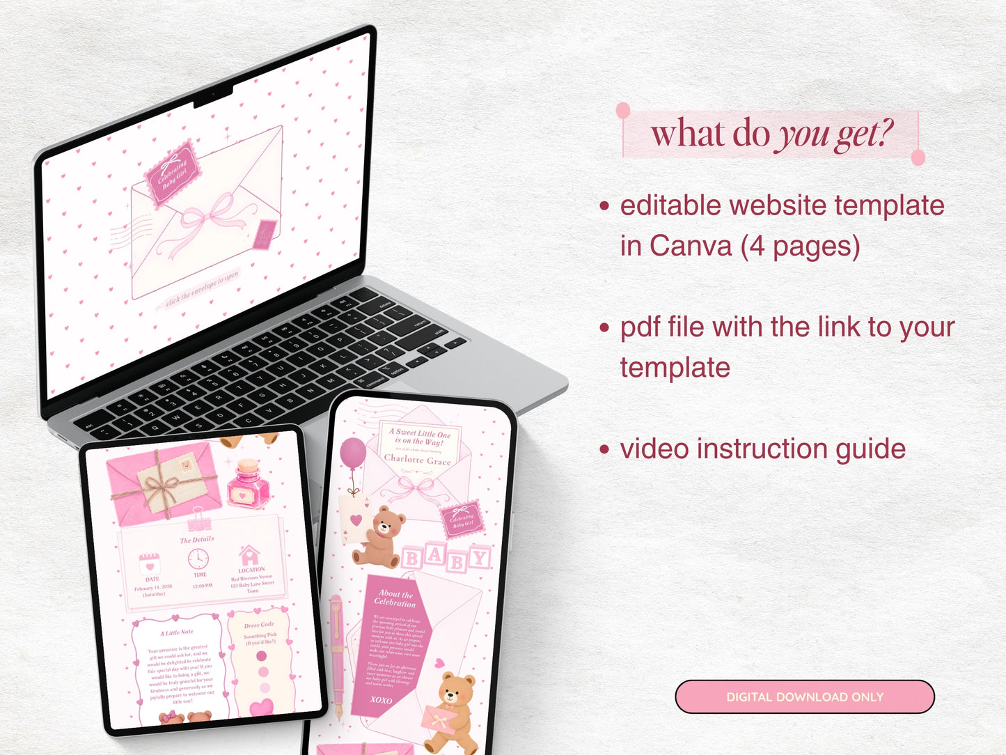 Pink Bear Baby Shower Website