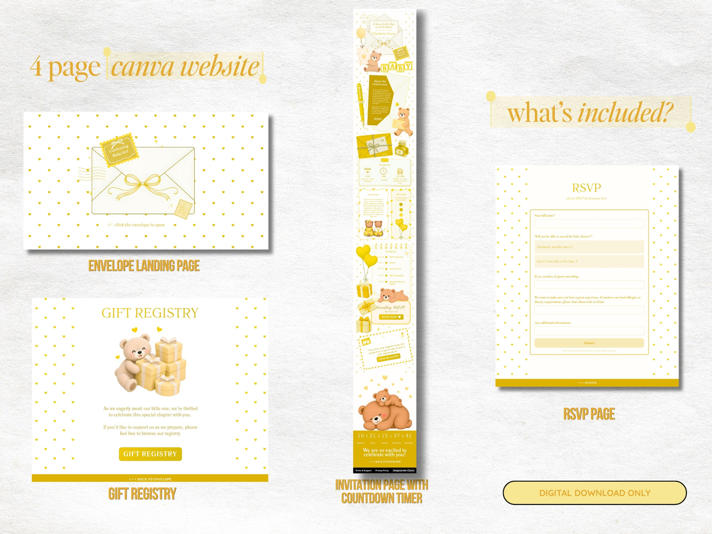 Yellow Bear Baby Shower Website