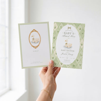 Silly Goose Baby Invitation - Sage Green