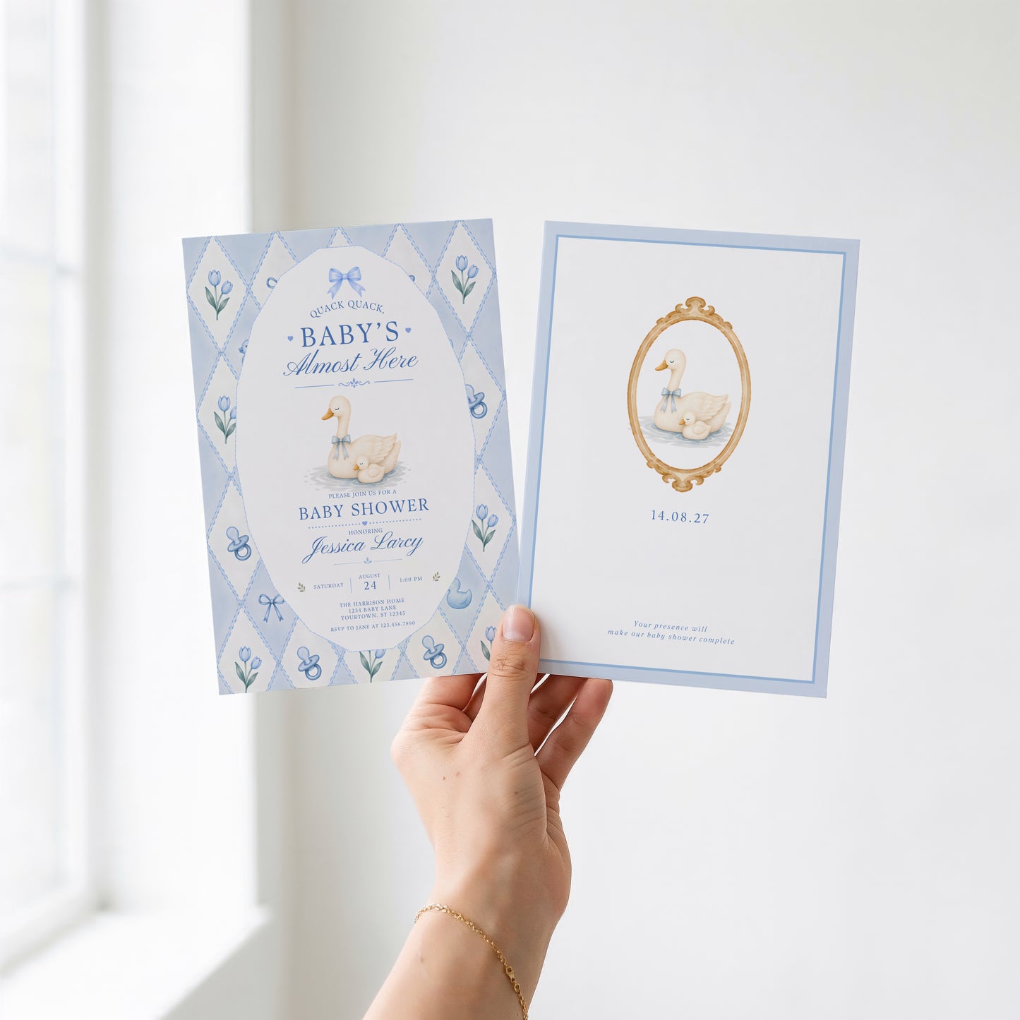 Silly Goose Baby Invitation - Blue