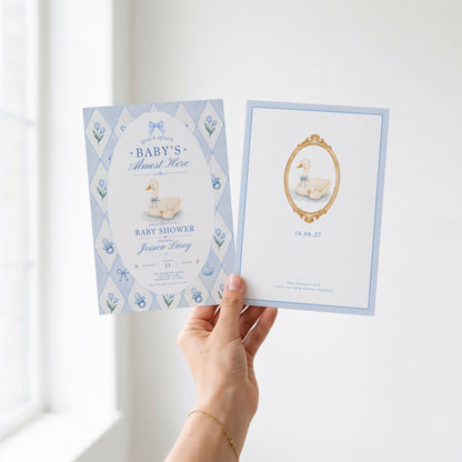 Silly Goose Baby Invitation - Blue