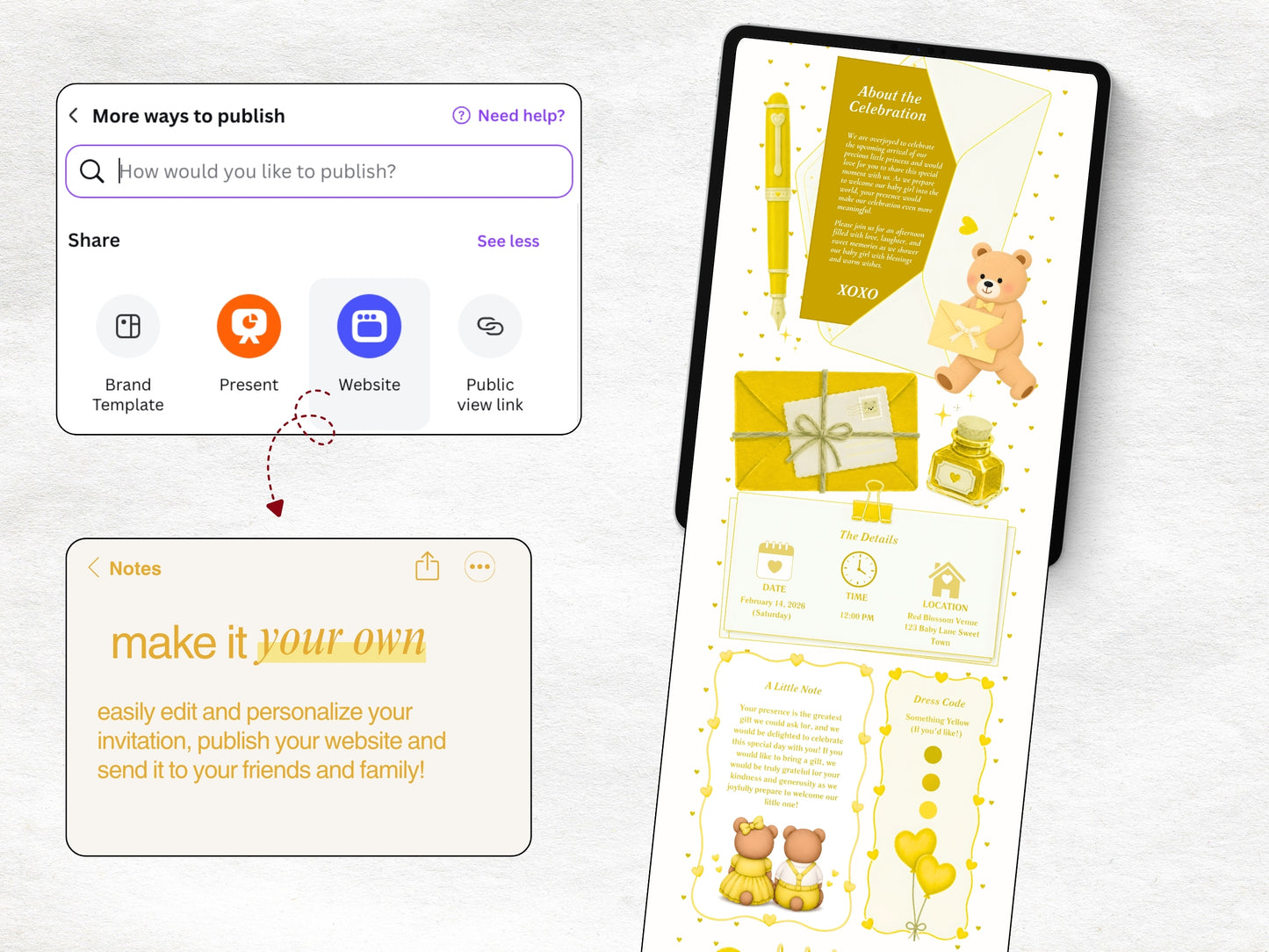 Yellow Bear Baby Shower Website