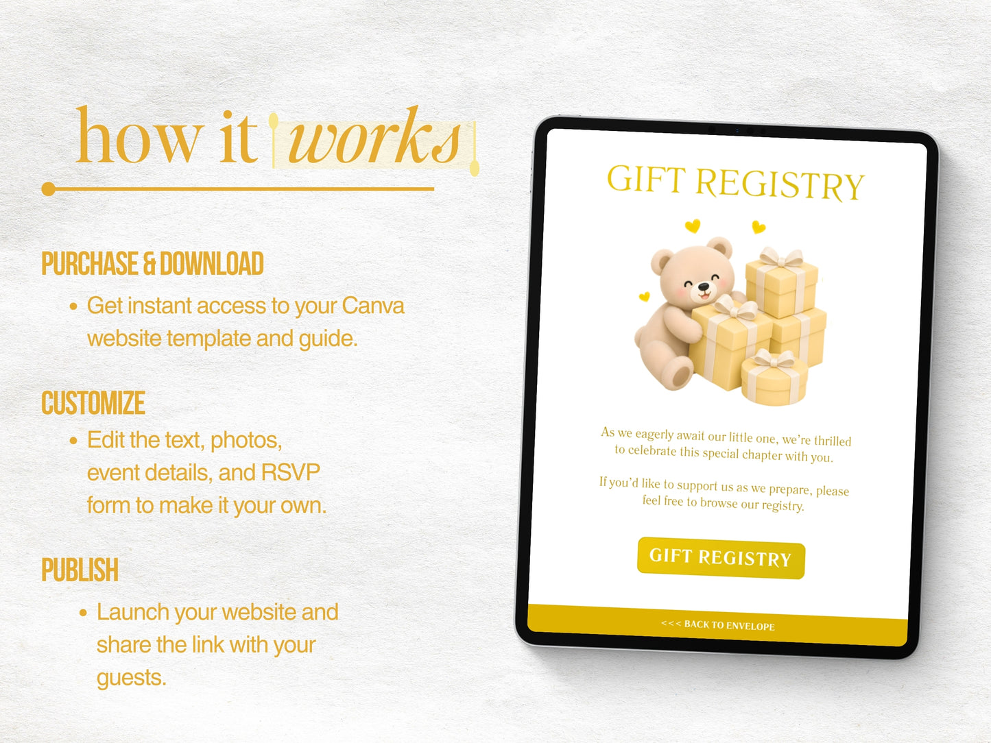 Yellow Bear Baby Shower Website