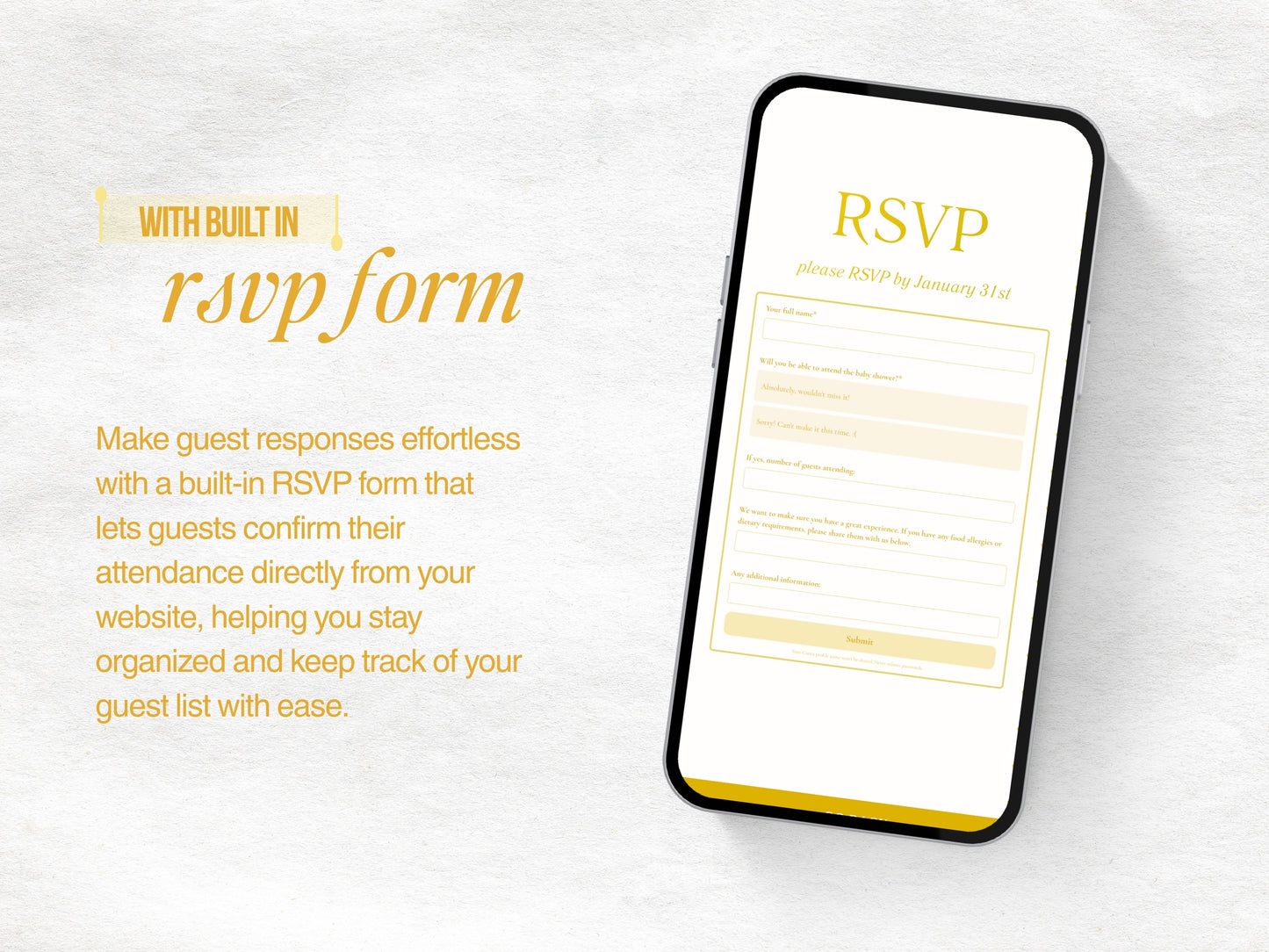 Yellow Bear Baby Shower Website
