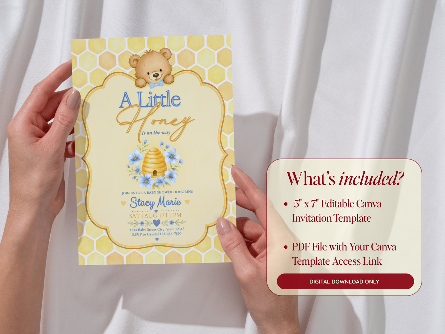 A Little Honey Yellow Baby Invitation - Blue