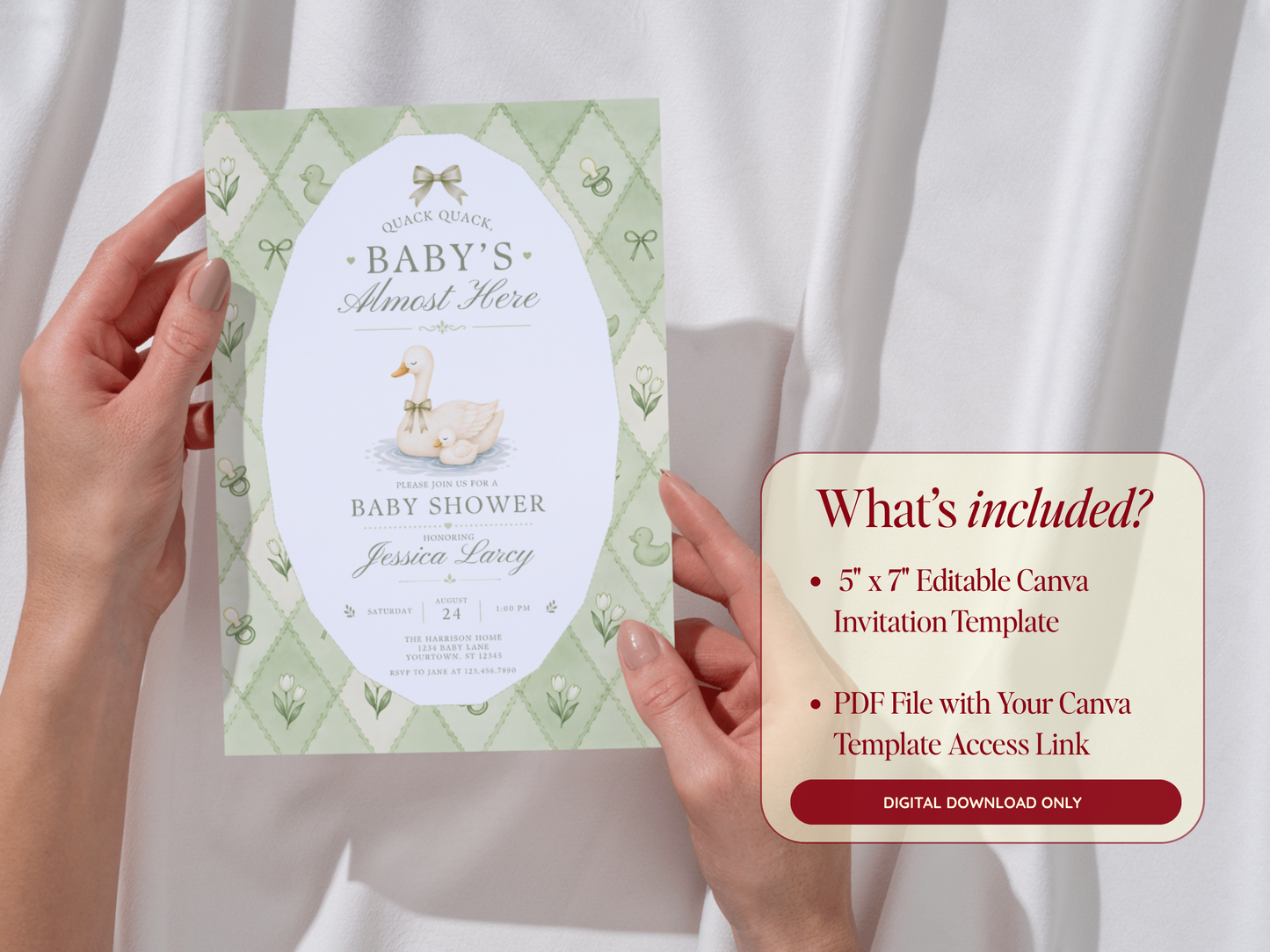 Silly Goose Baby Invitation - Sage Green