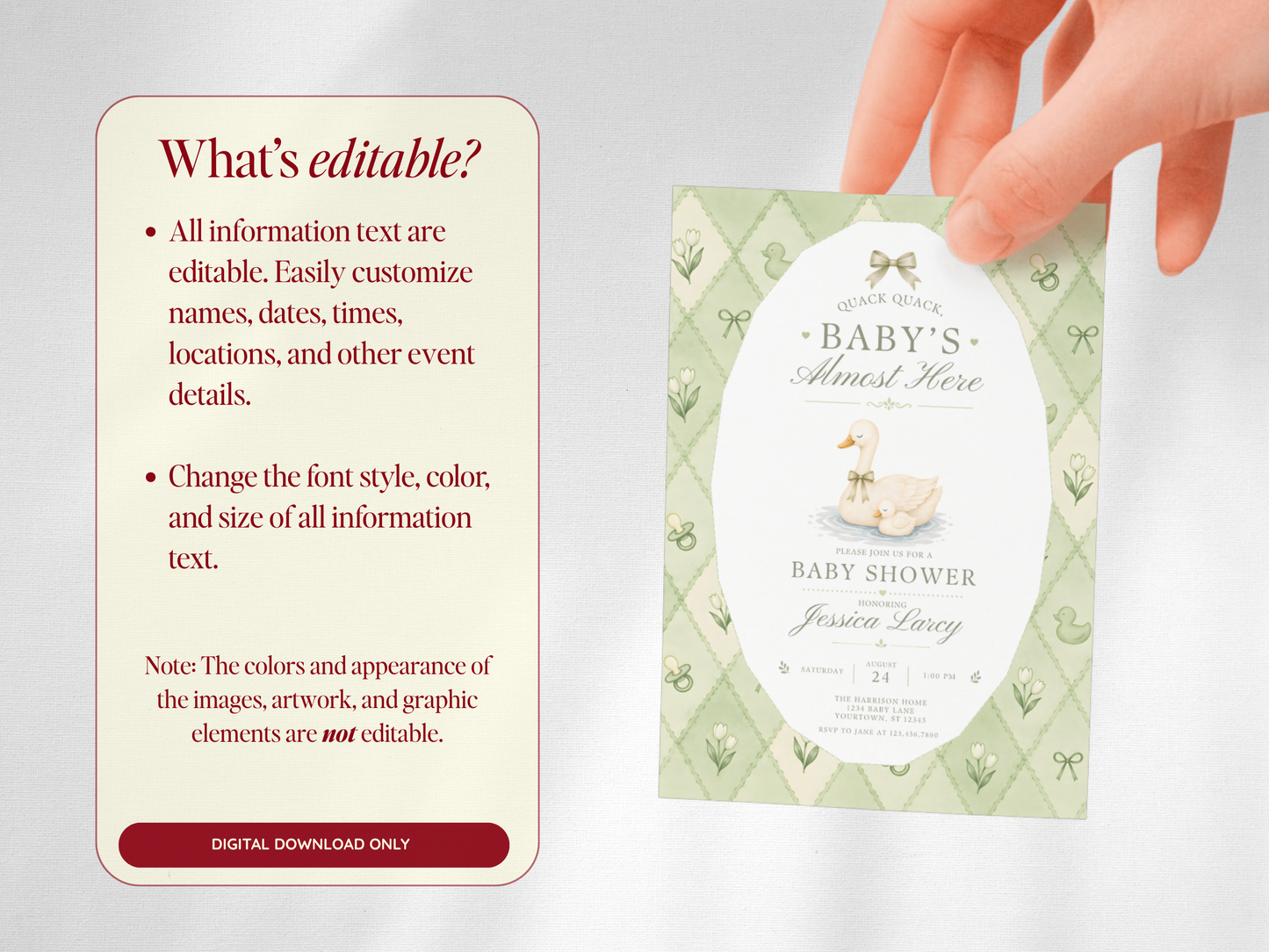 Silly Goose Baby Invitation - Sage Green