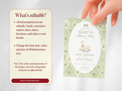 Silly Goose Baby Invitation - Sage Green