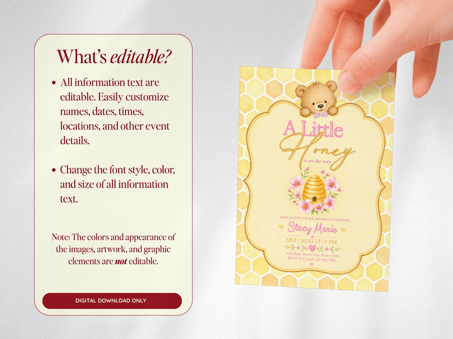 A Little Honey Yellow Baby Invitation - Pink