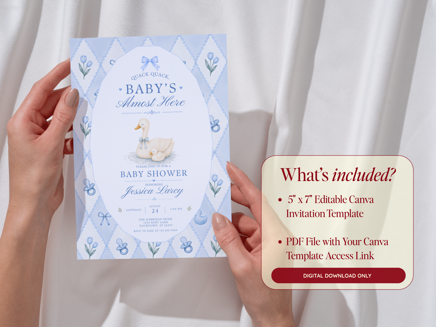 Silly Goose Baby Invitation - Blue