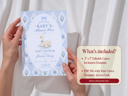 Silly Goose Baby Invitation - Blue