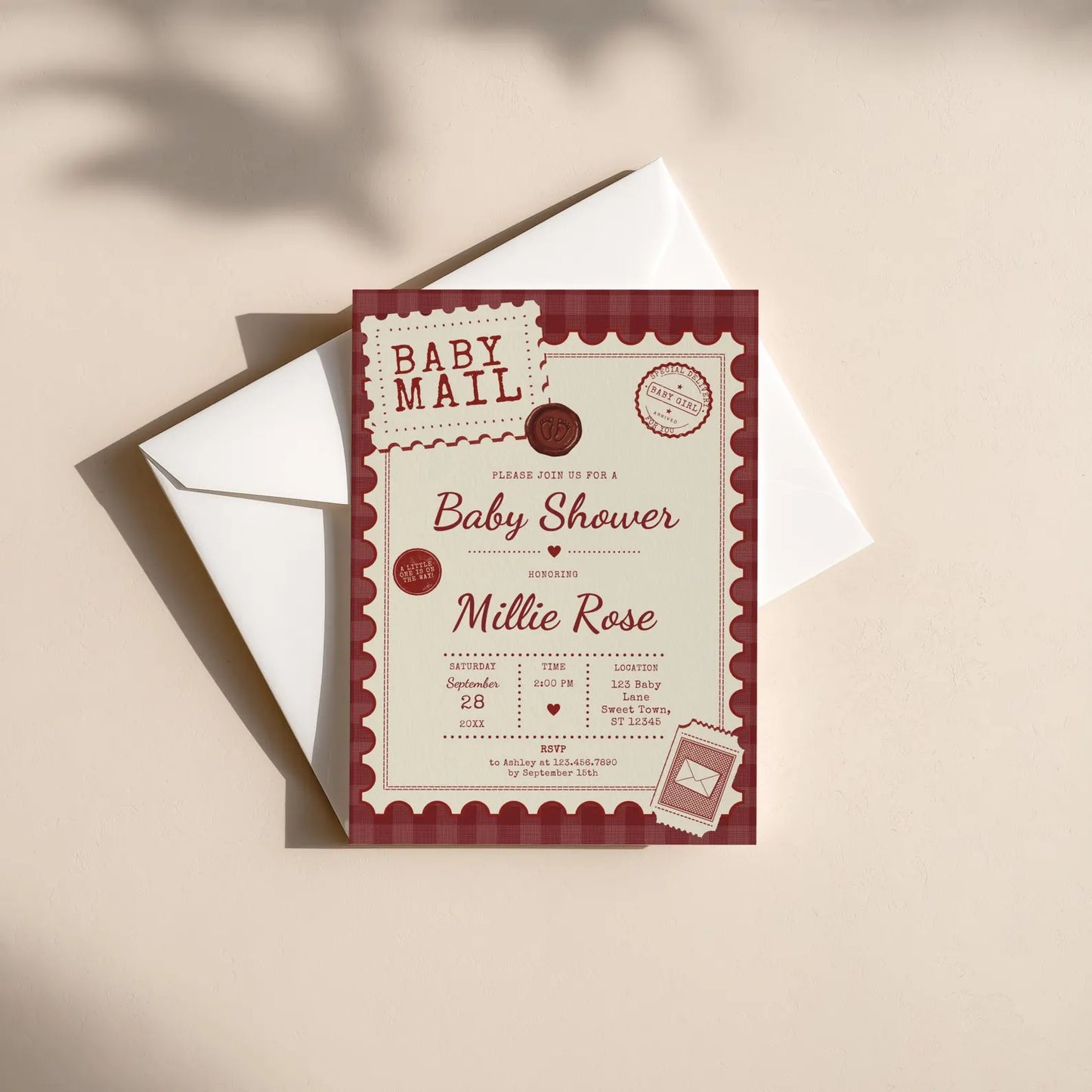 Baby Mail Baby Invitation - Red