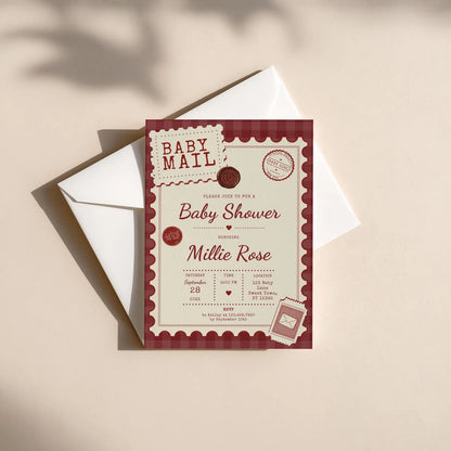 Baby Mail Baby Invitation - Red