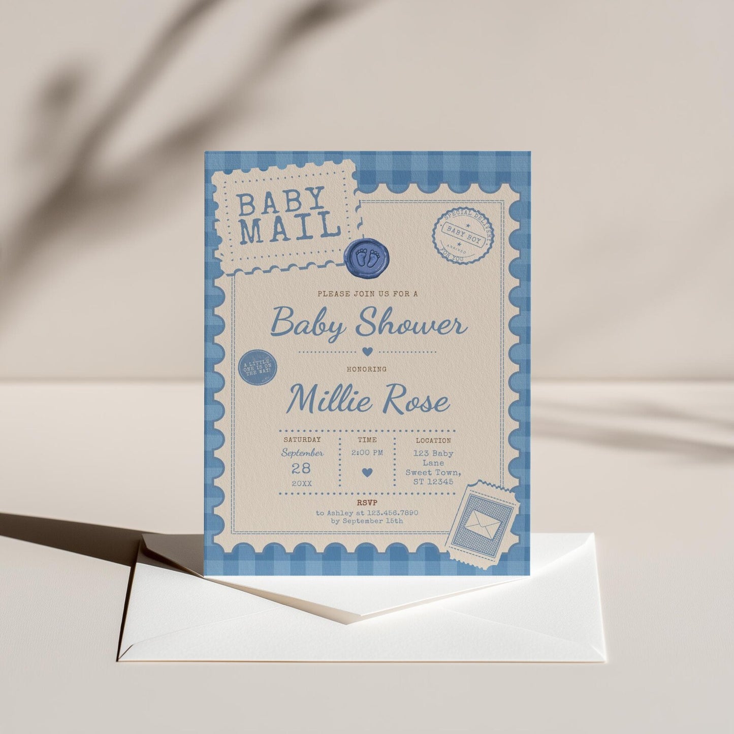 Baby Mail Baby Invitation - Blue