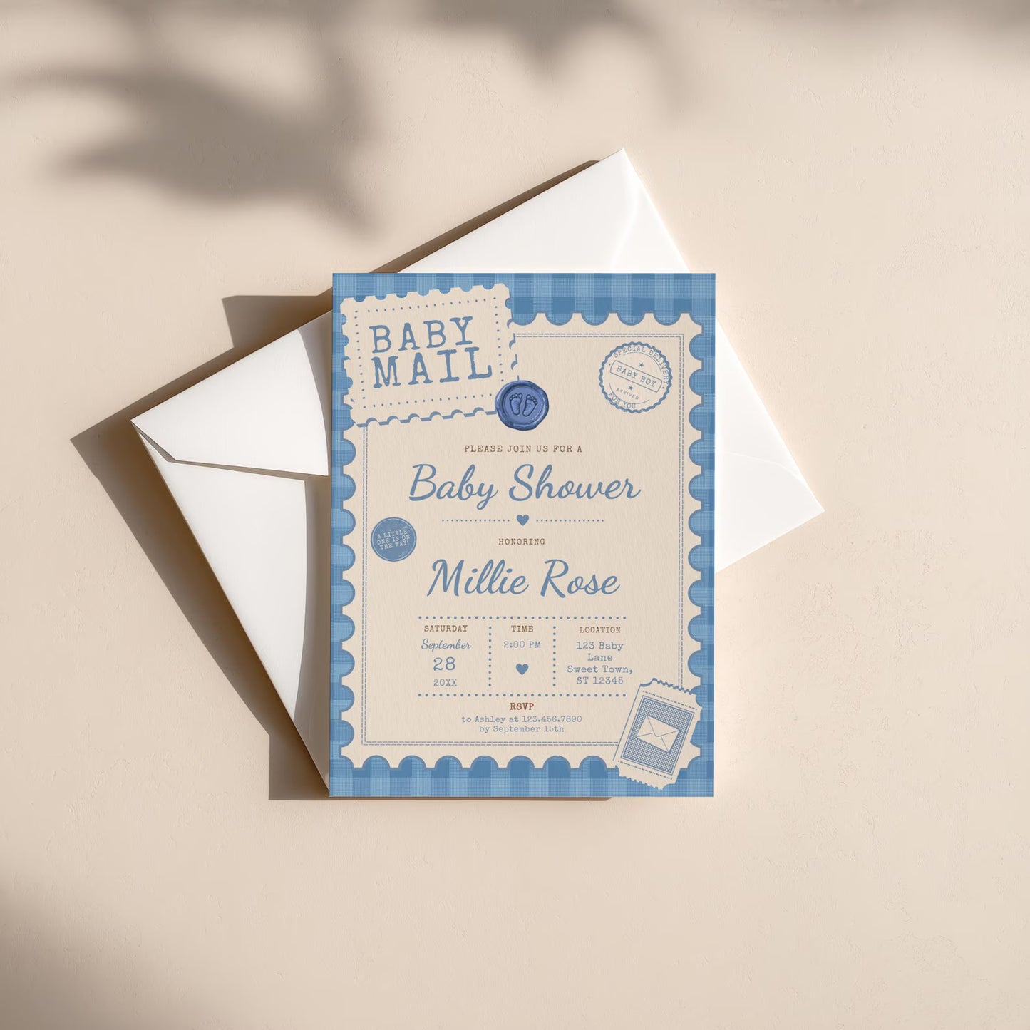 Baby Mail Baby Invitation - Blue