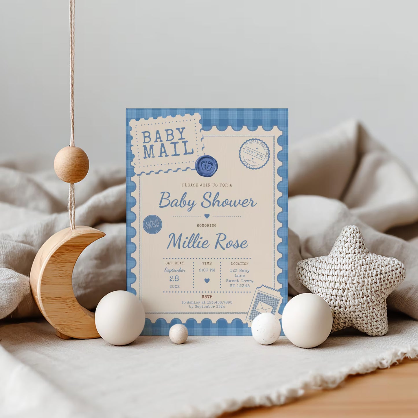 Baby Mail Baby Invitation - Blue