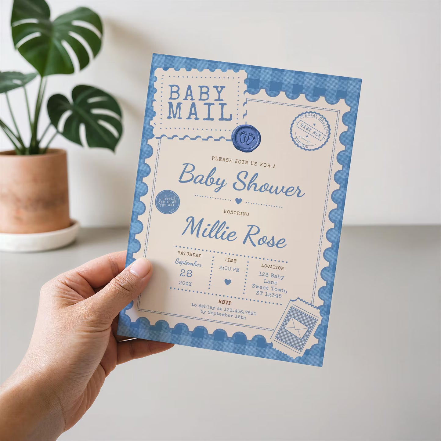 Baby Mail Baby Invitation - Blue