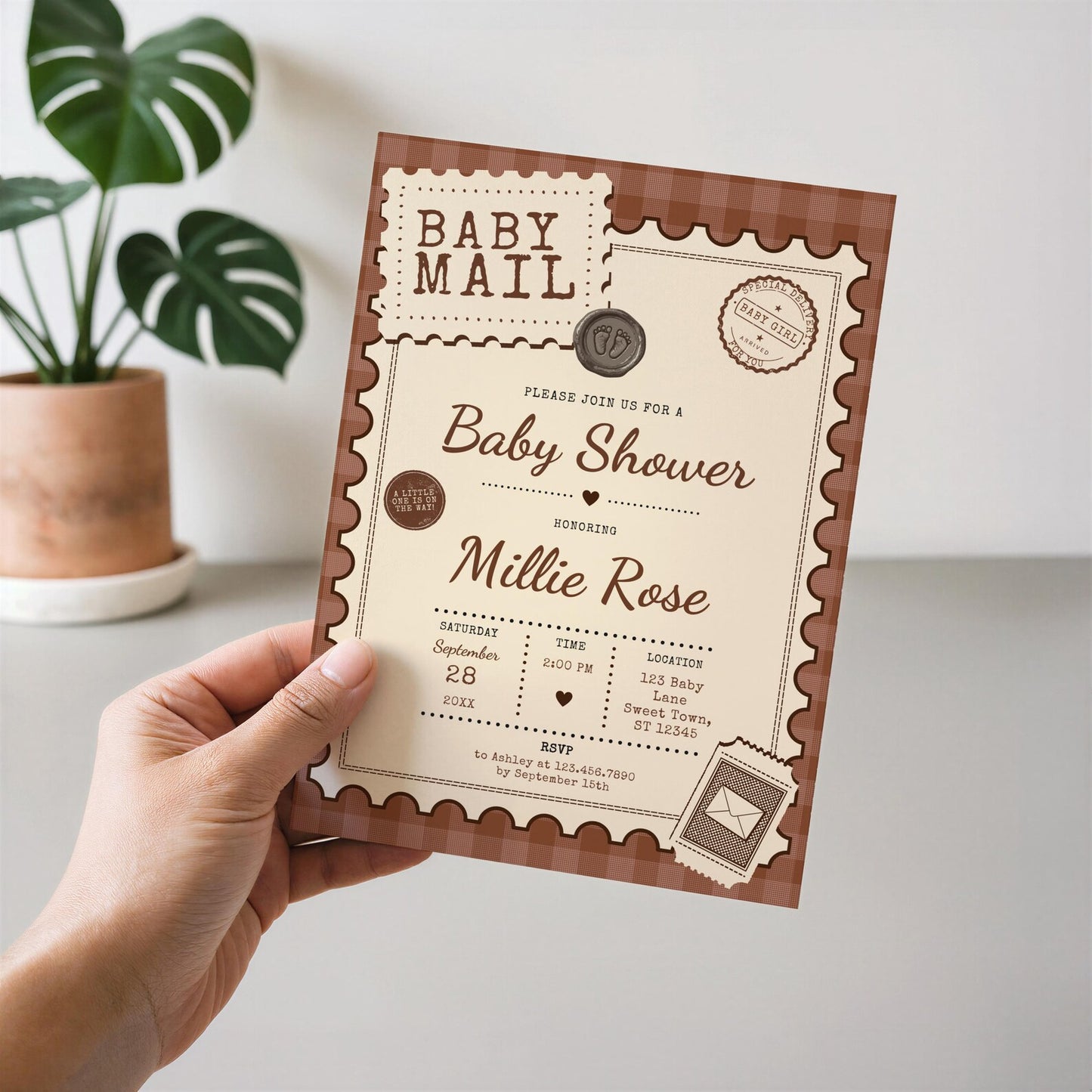 Baby Mail Baby Invitation - Brown