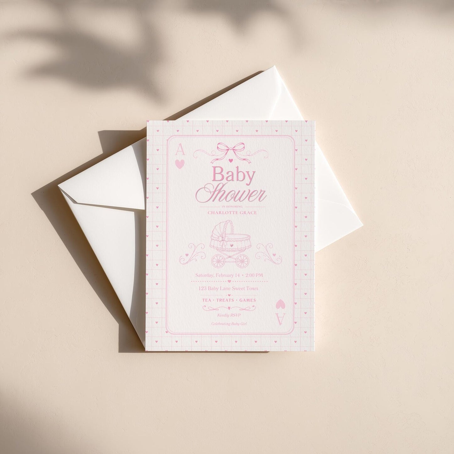Card Deck Baby Invitation - Pink