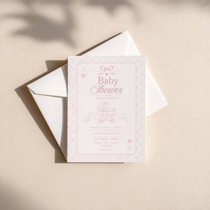 Card Deck Baby Invitation - Pink