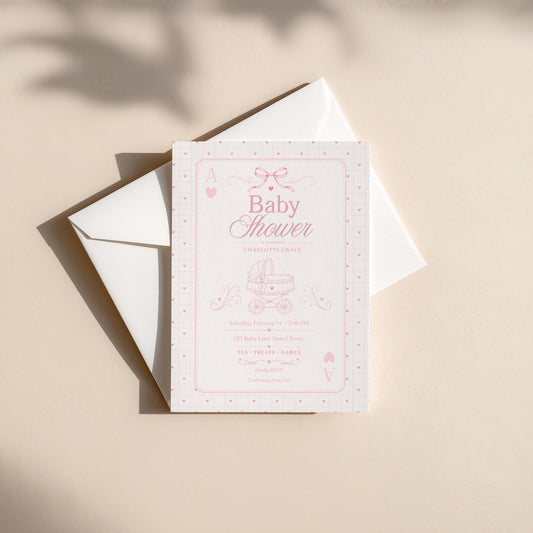Card Deck Baby Invitation - Pink