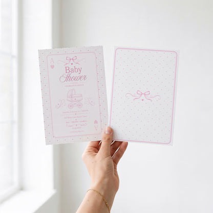 Card Deck Baby Invitation - Pink