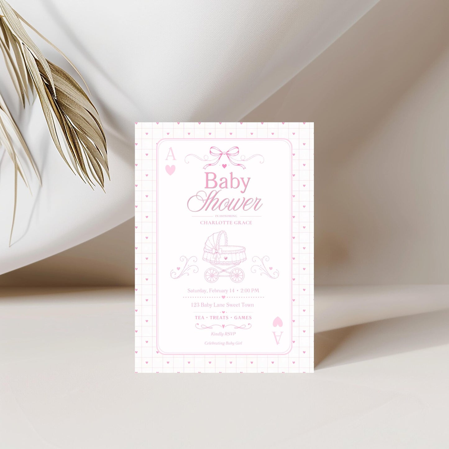 Card Deck Baby Invitation - Pink