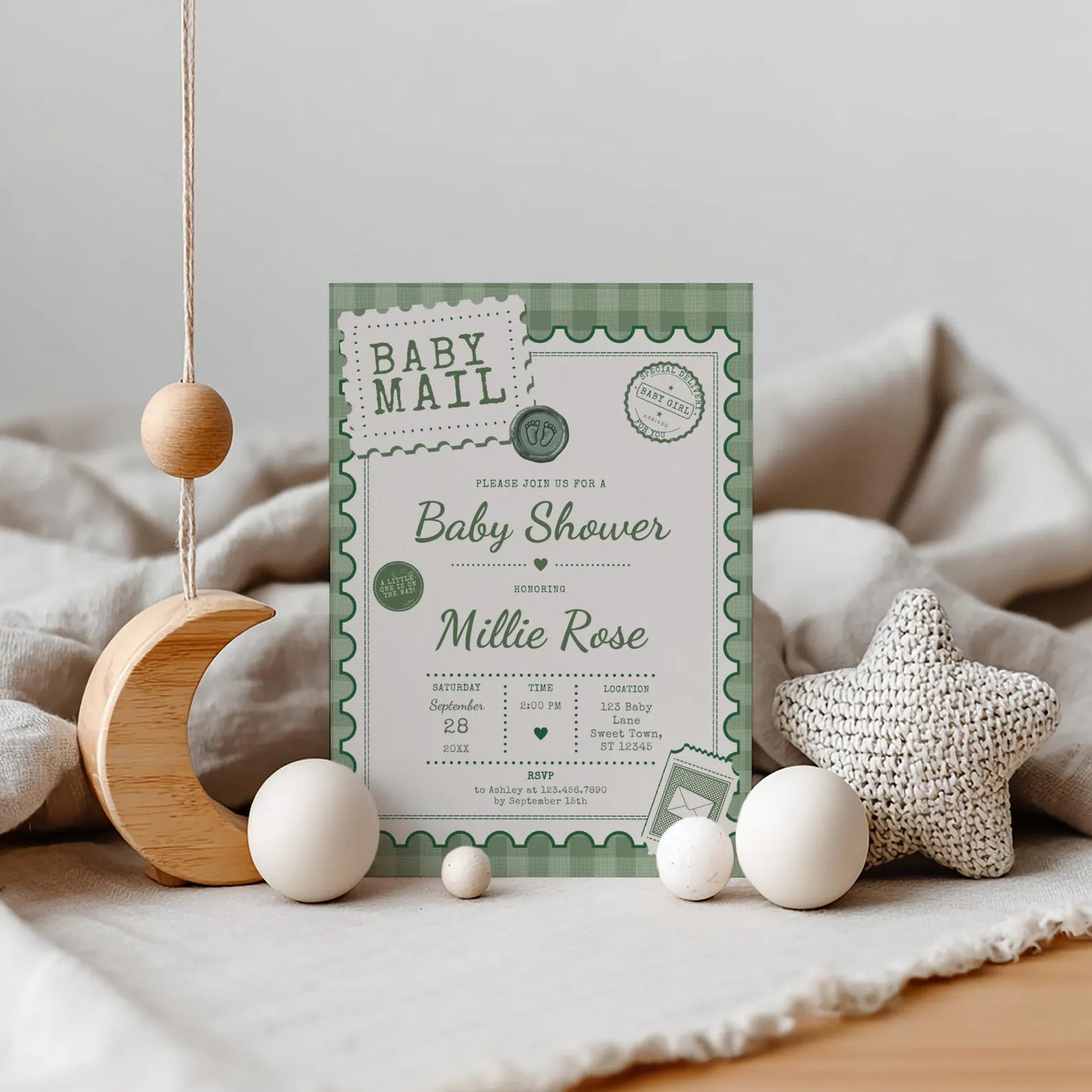 Baby Mail Baby Invitation - Green