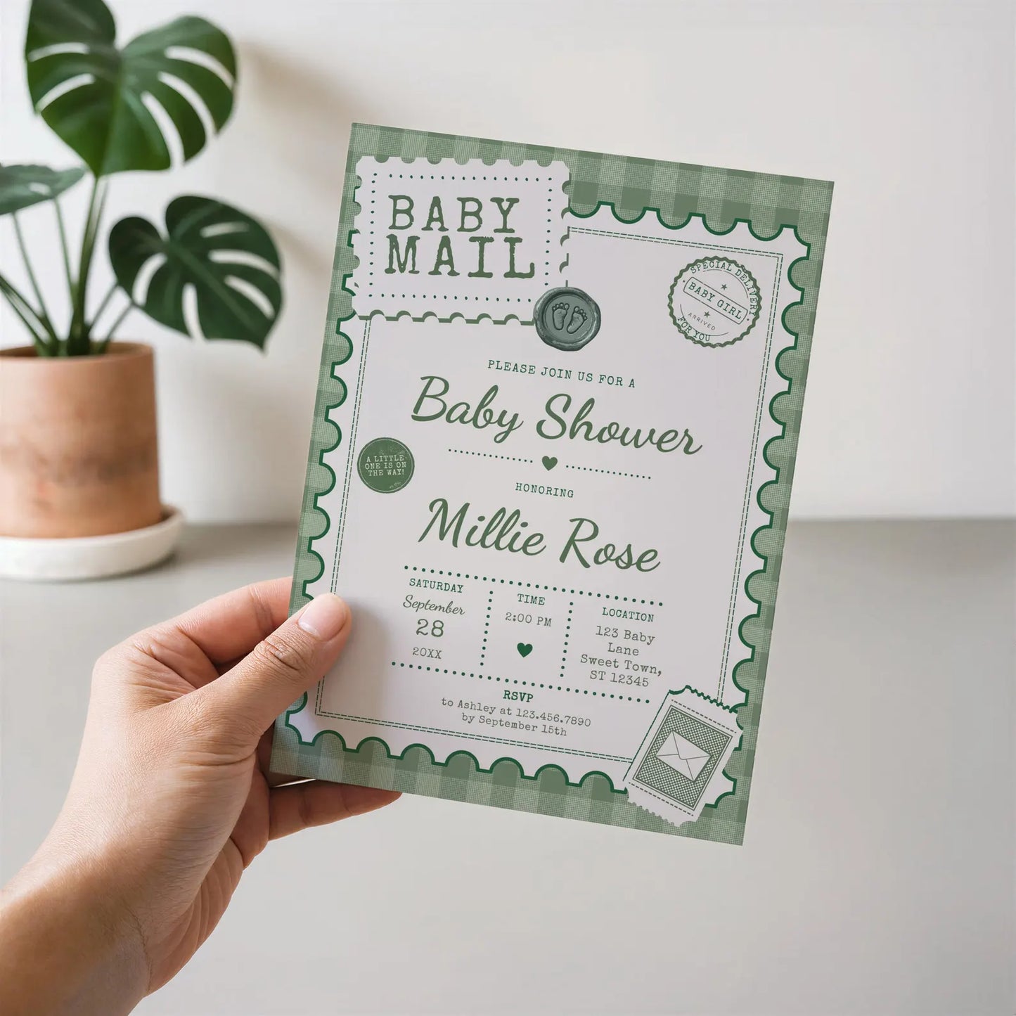 Baby Mail Baby Invitation - Green