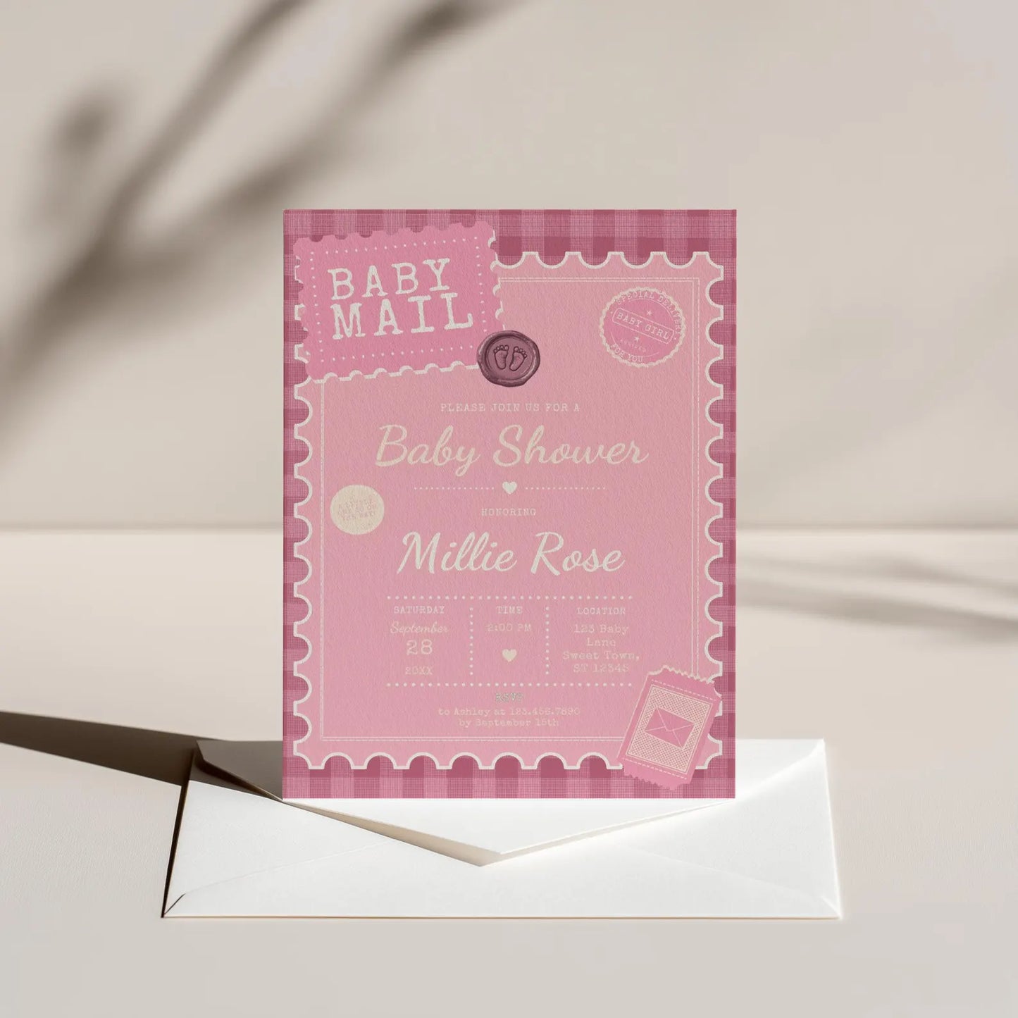 Baby Mail Baby Invitation - Pink