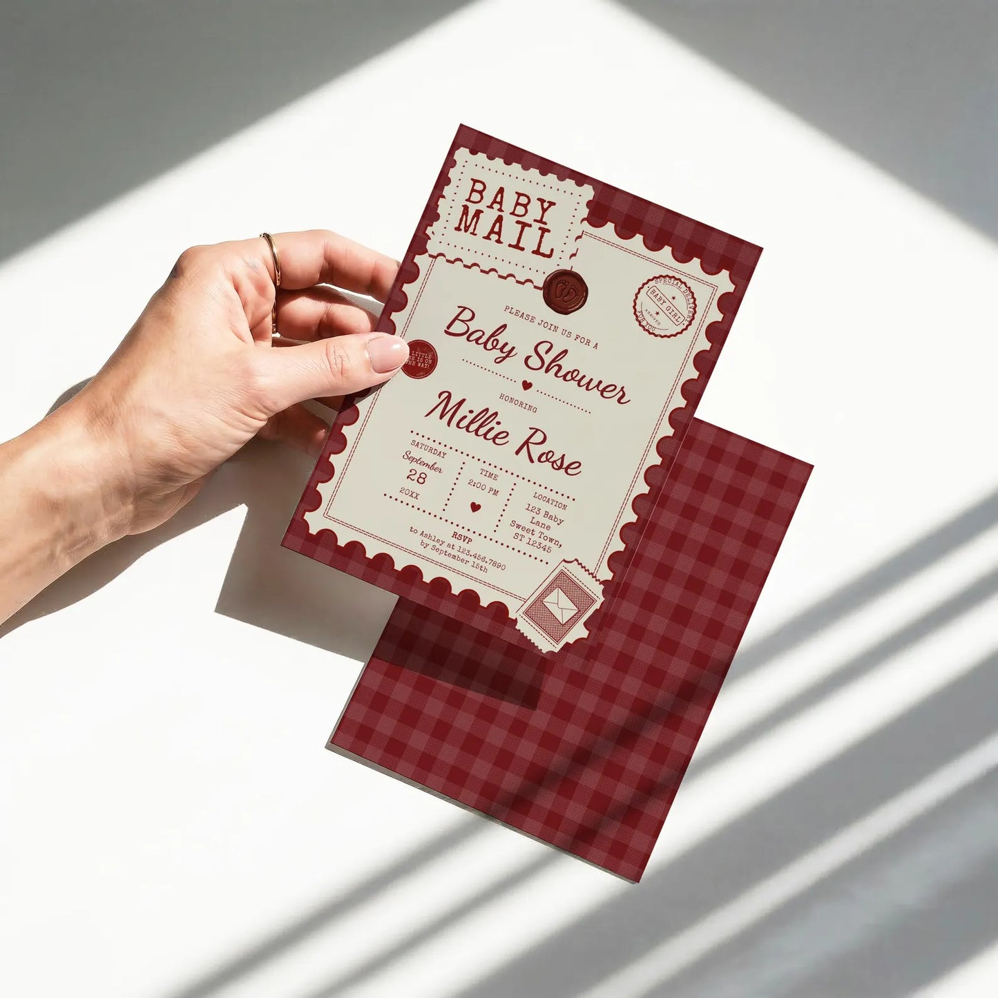 Baby Mail Baby Invitation - Red