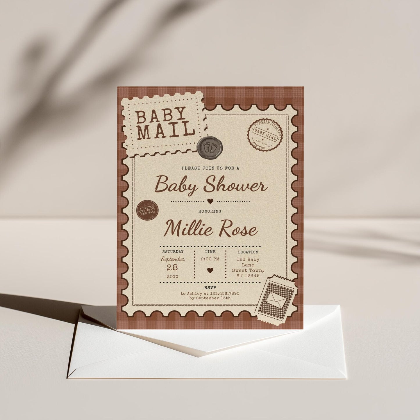 Baby Mail Baby Invitation - Brown