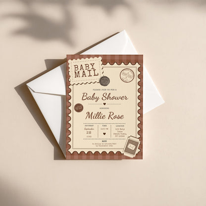 Baby Mail Baby Invitation - Brown