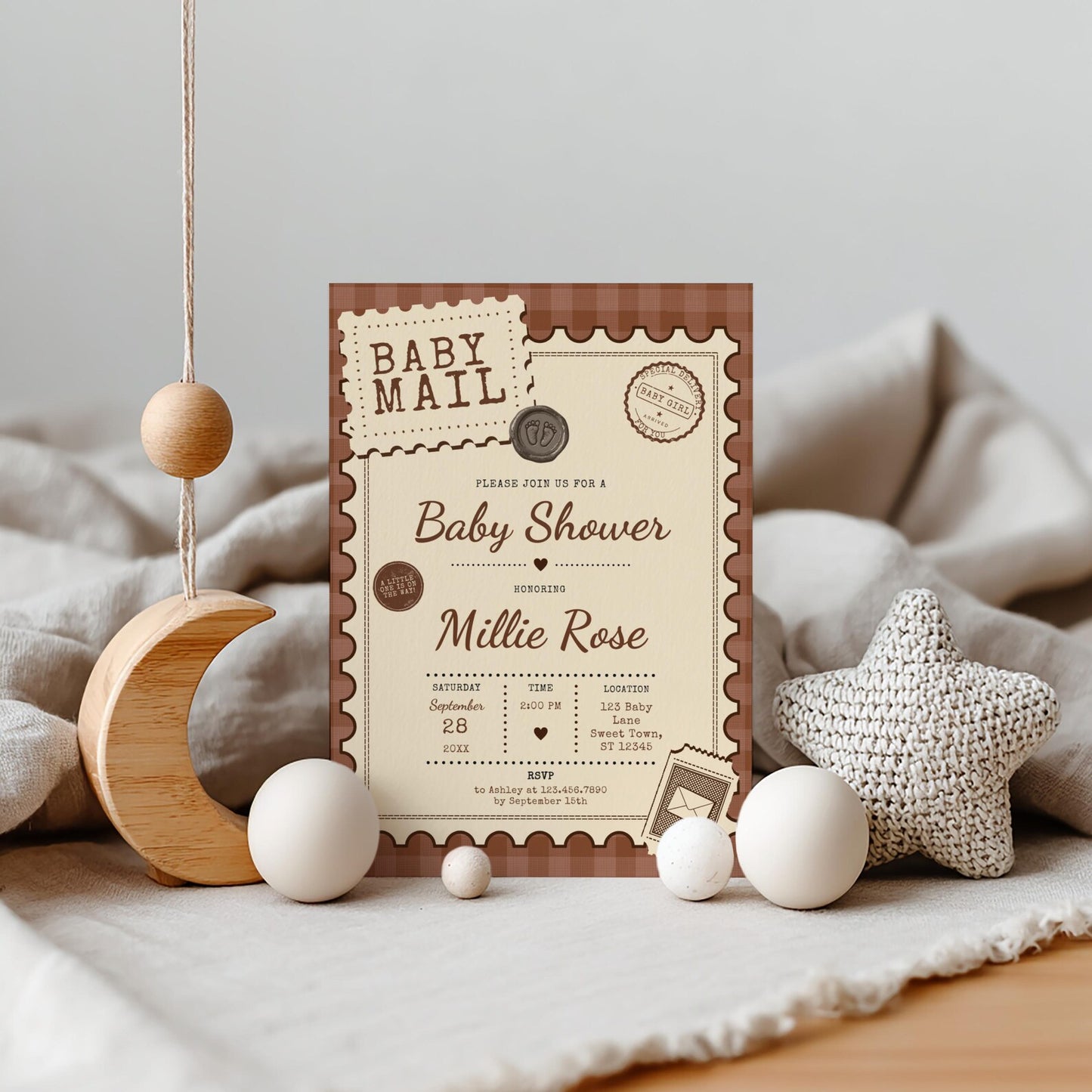 Baby Mail Baby Invitation - Brown