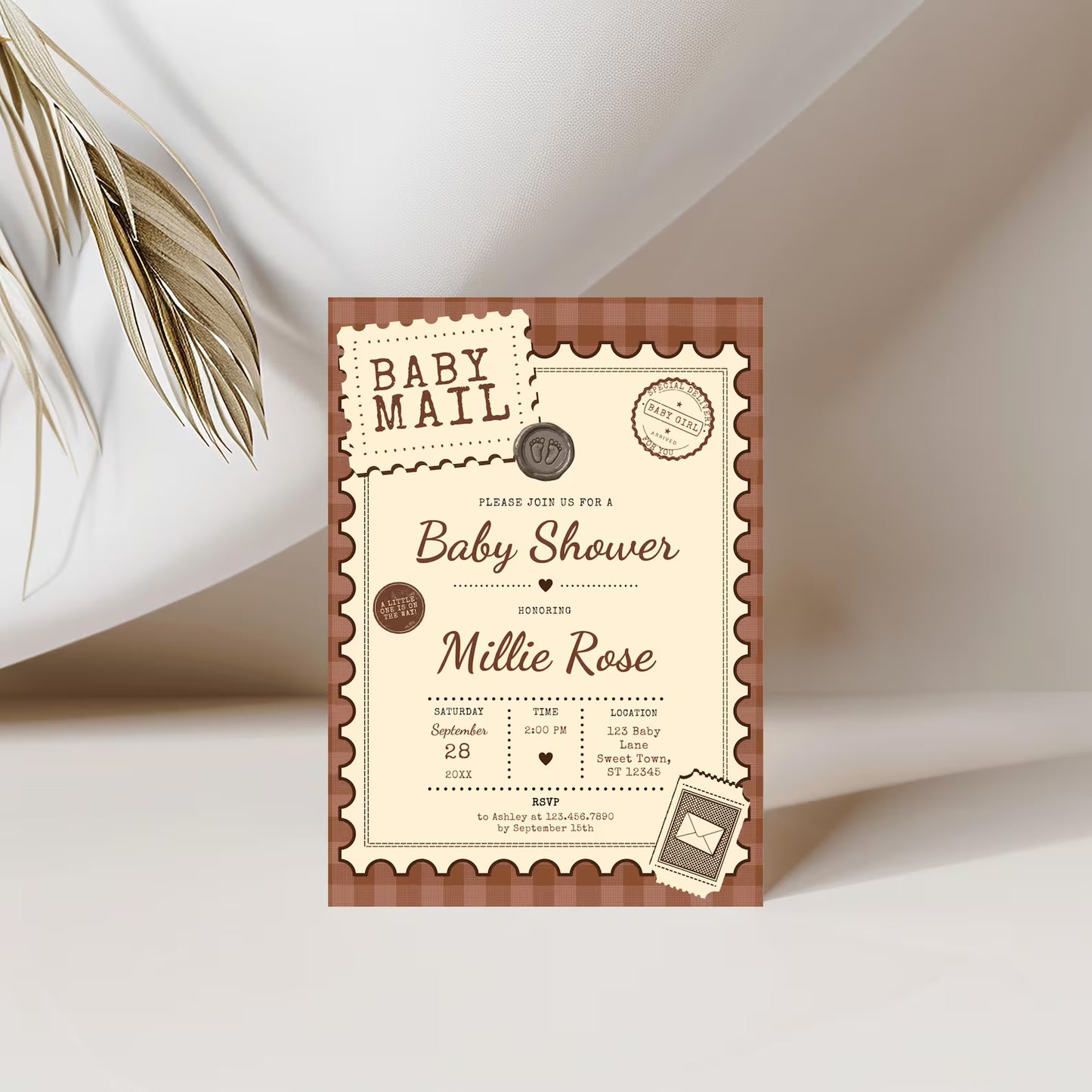 Baby Mail Baby Invitation - Brown